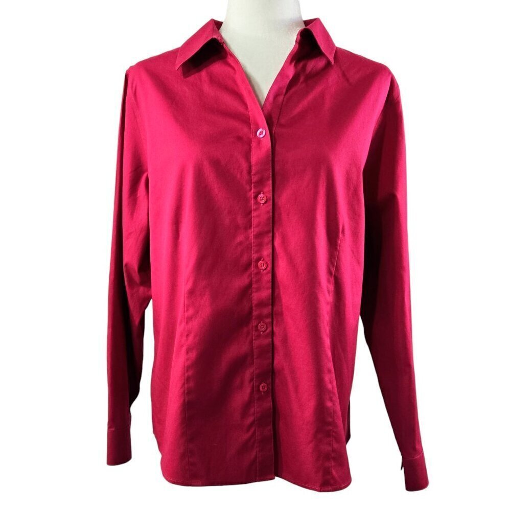 Chico's No Iron 100% Cotton Dark Pink Red Raspberry Button-Up Shirt Capsule